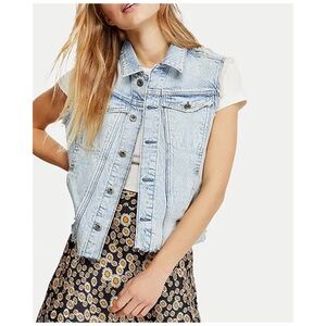 Free People Distressed Zoe Ain’t Nobody Shredded Denim Vest NWT